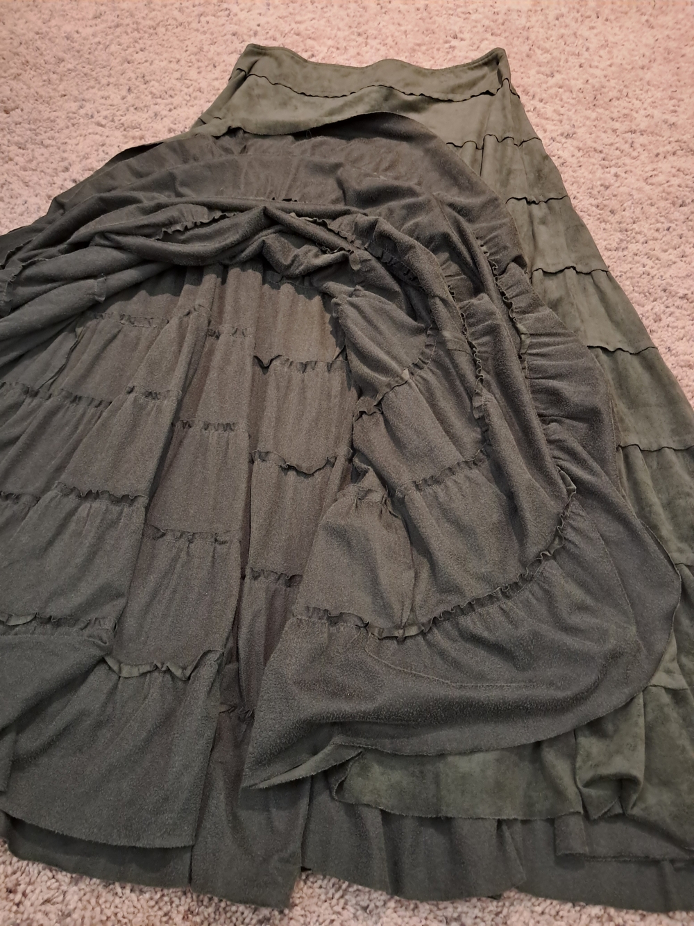 Tribal Olive Green Tiered Maxi Skirt - Picture 14 of 16